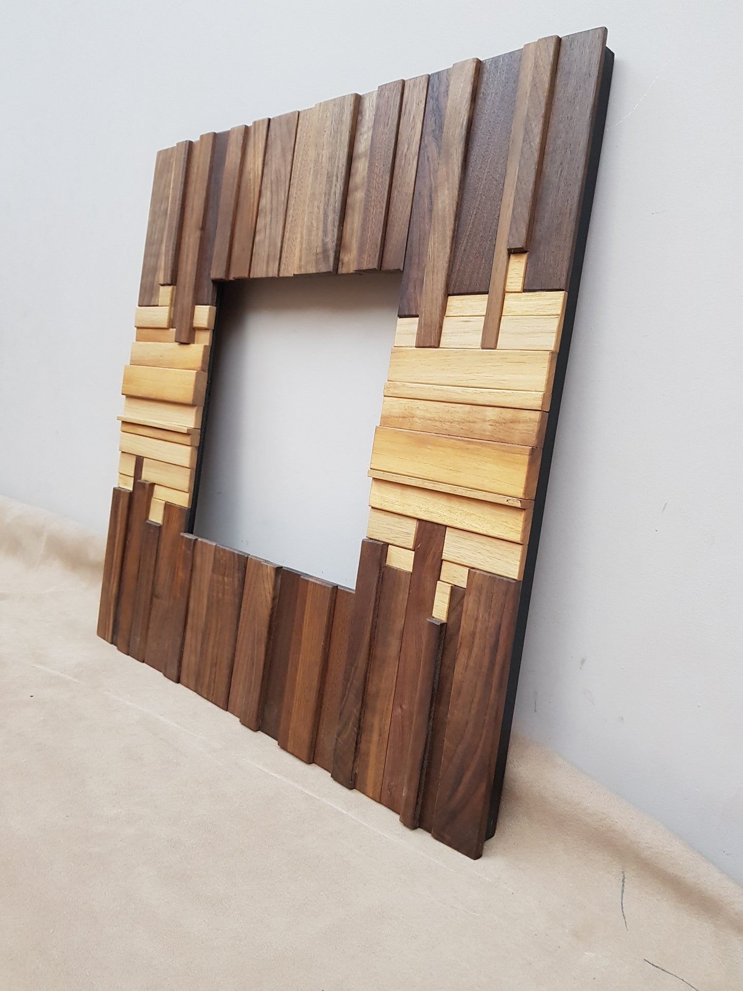 Handmade wooden mirror frame in walnut