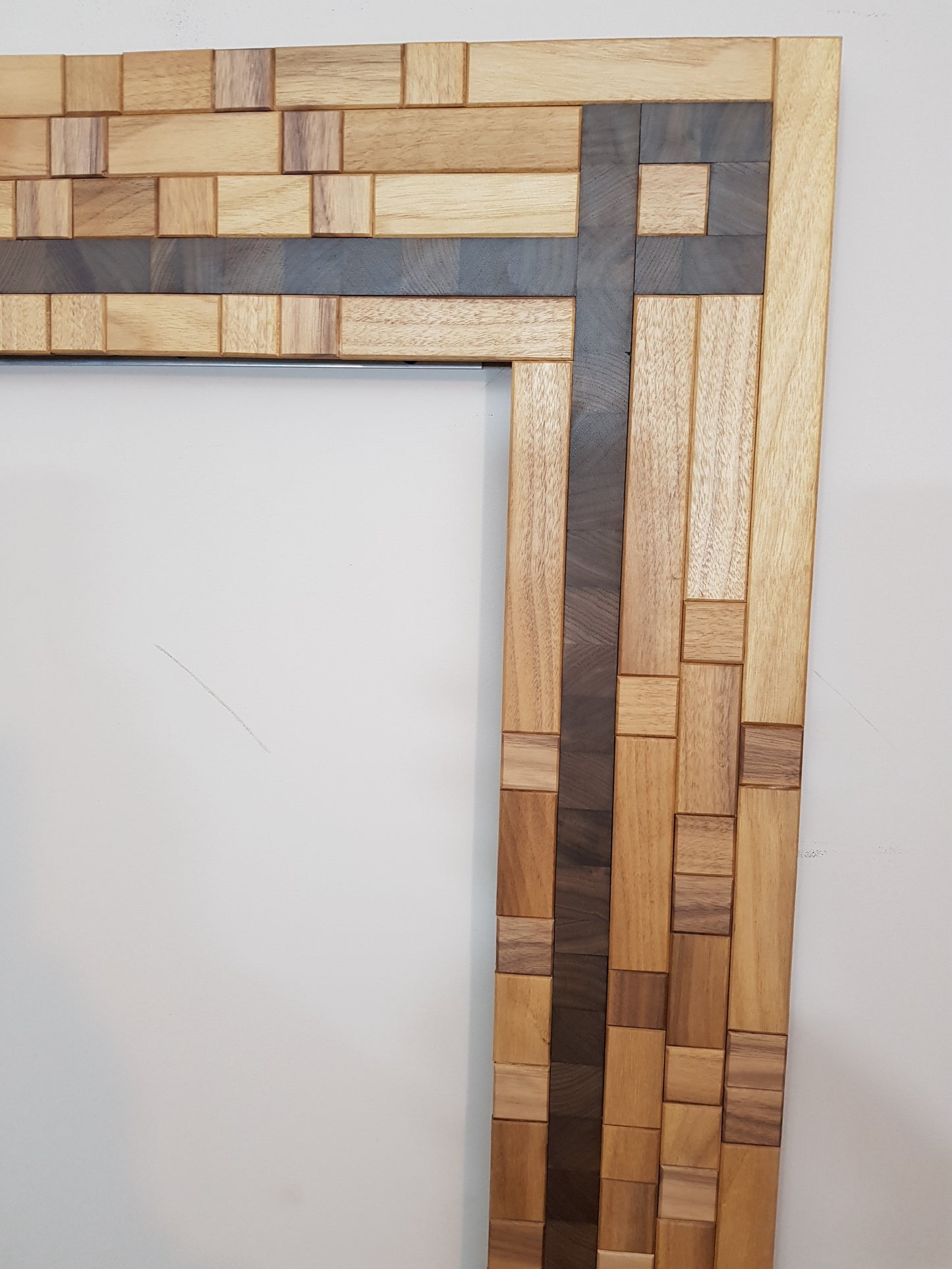 Large centrepiece statement mirror in walnut, picture frame artwork