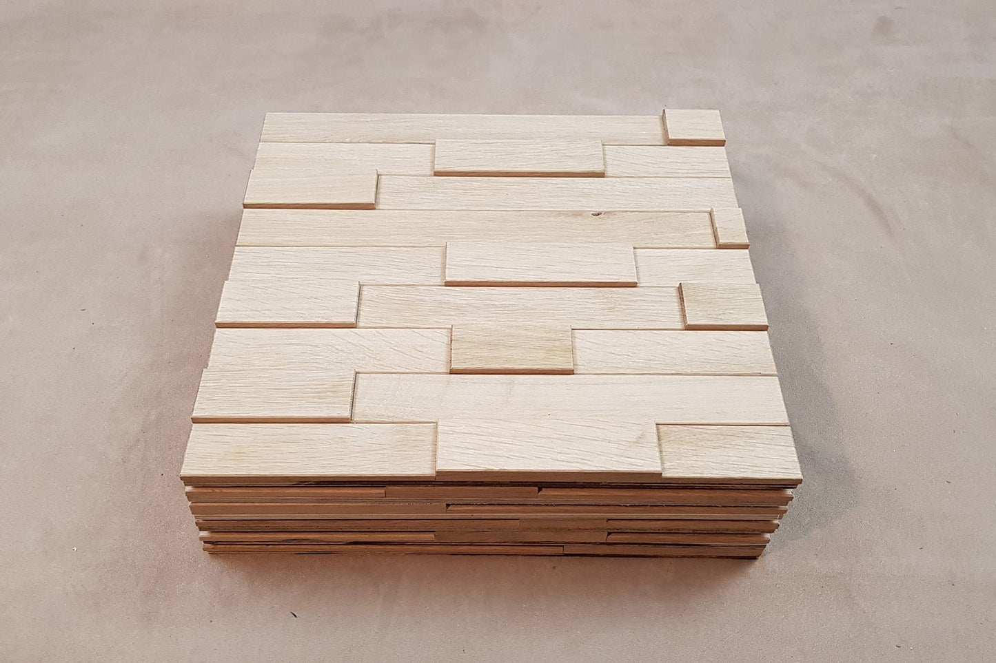 3D panels in oak mosaic wall cladding sculptural tiles