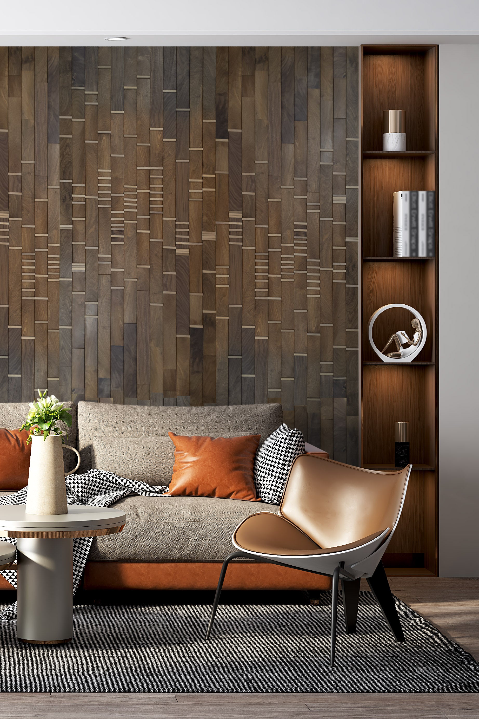 living room walnut wall panelling