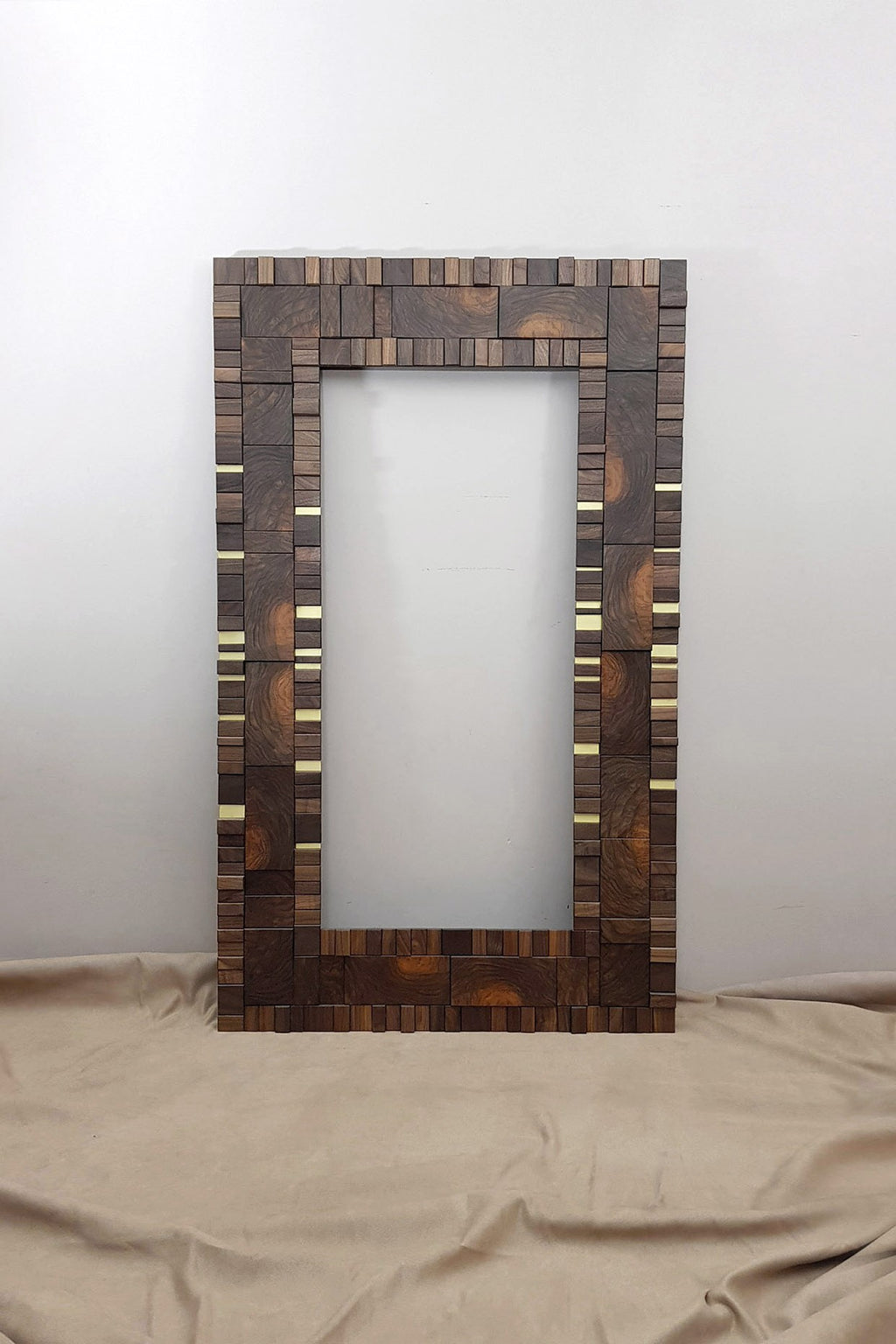 Mirror frame in end grain black walnut and brass