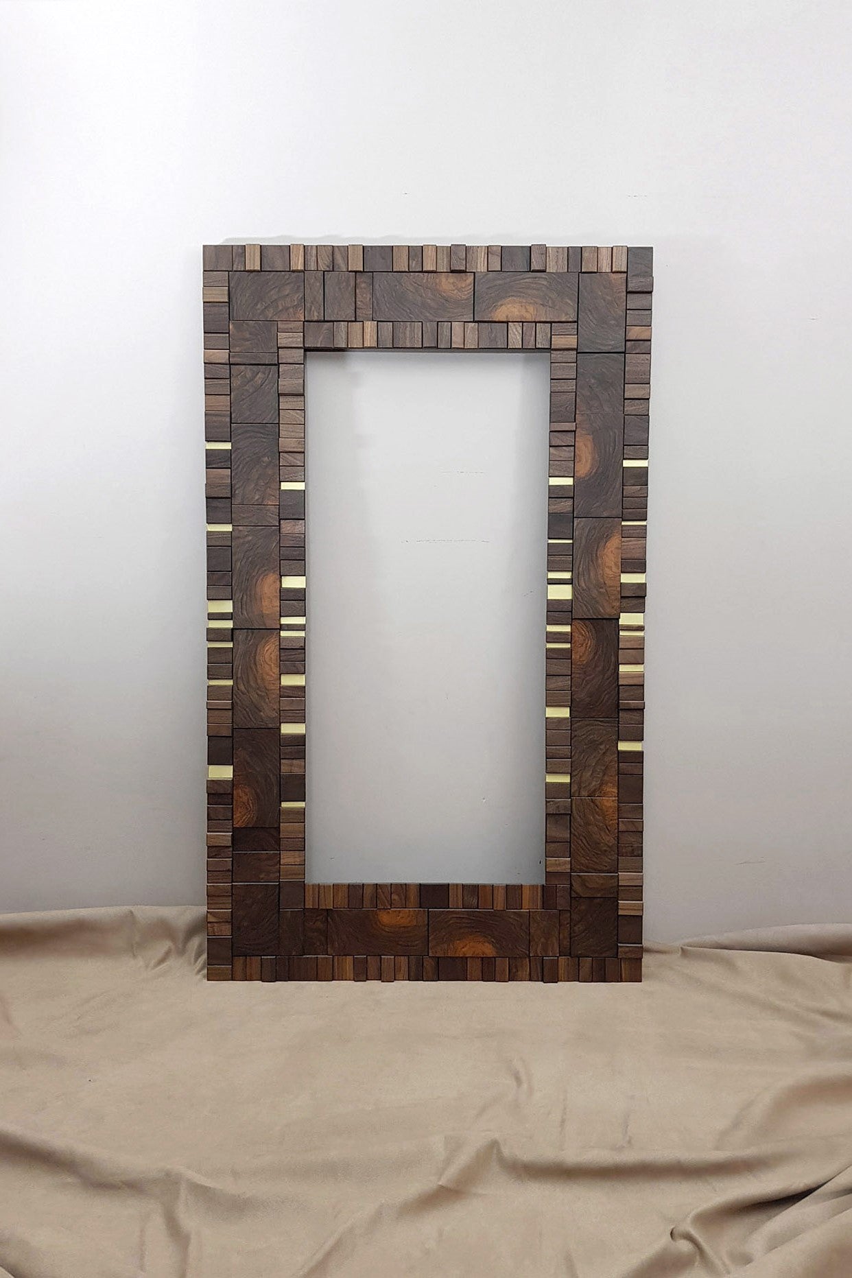 Mirror frame in end grain black walnut and brass