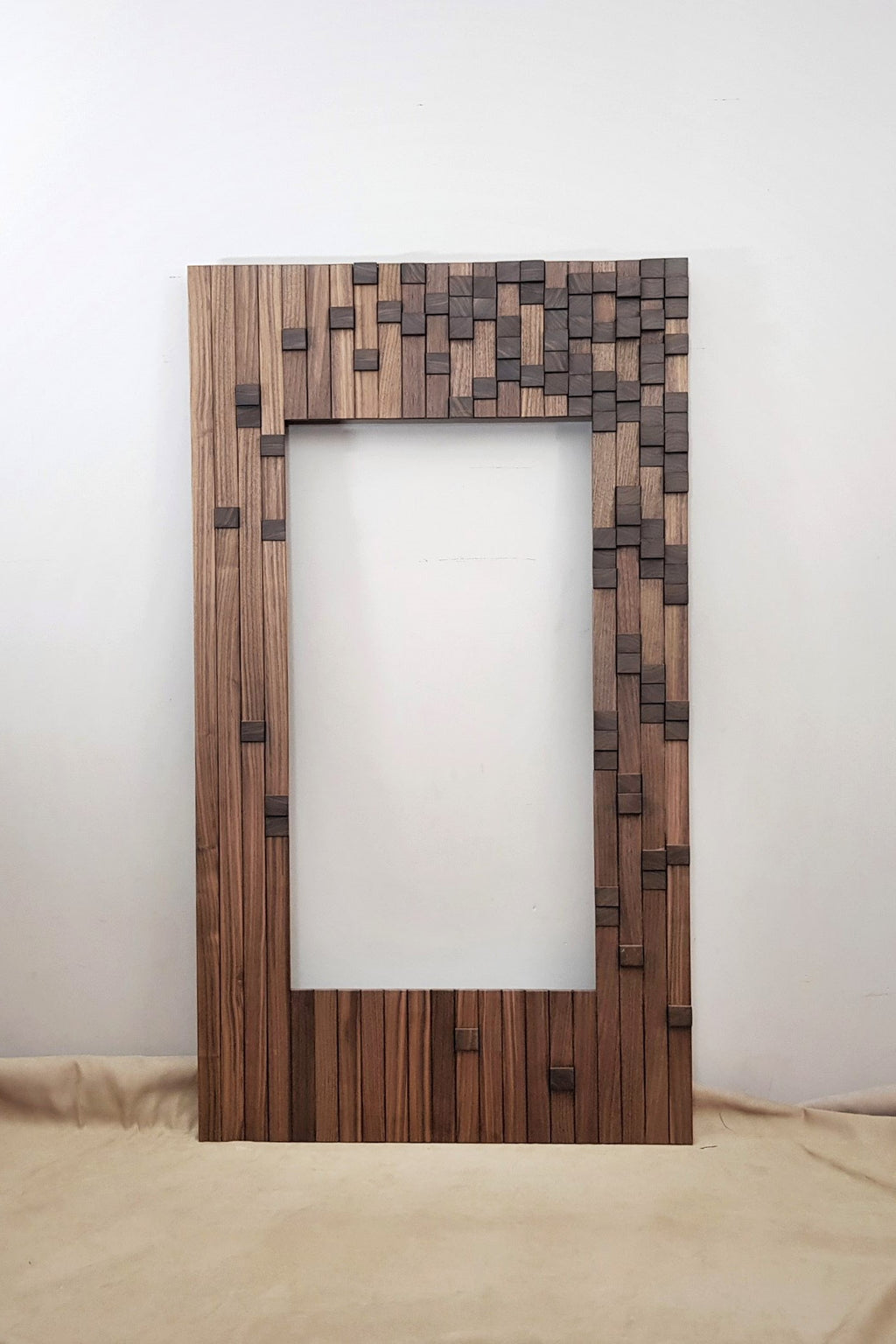 Mirror frame in straight and end grain black walnut