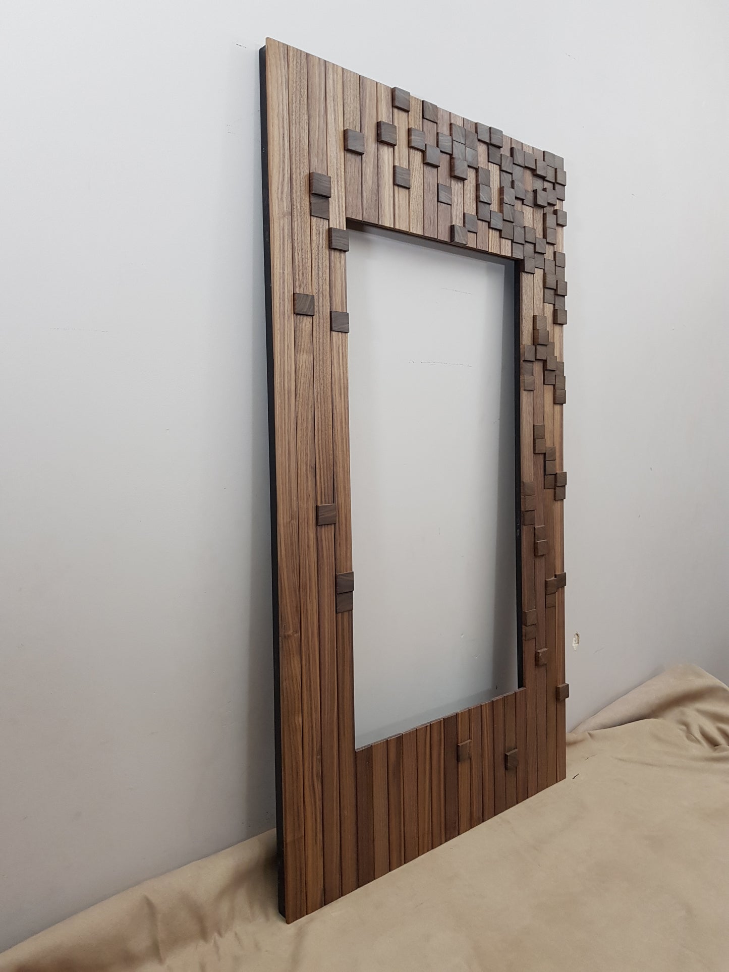 Mirror frame in straight and end grain black walnut