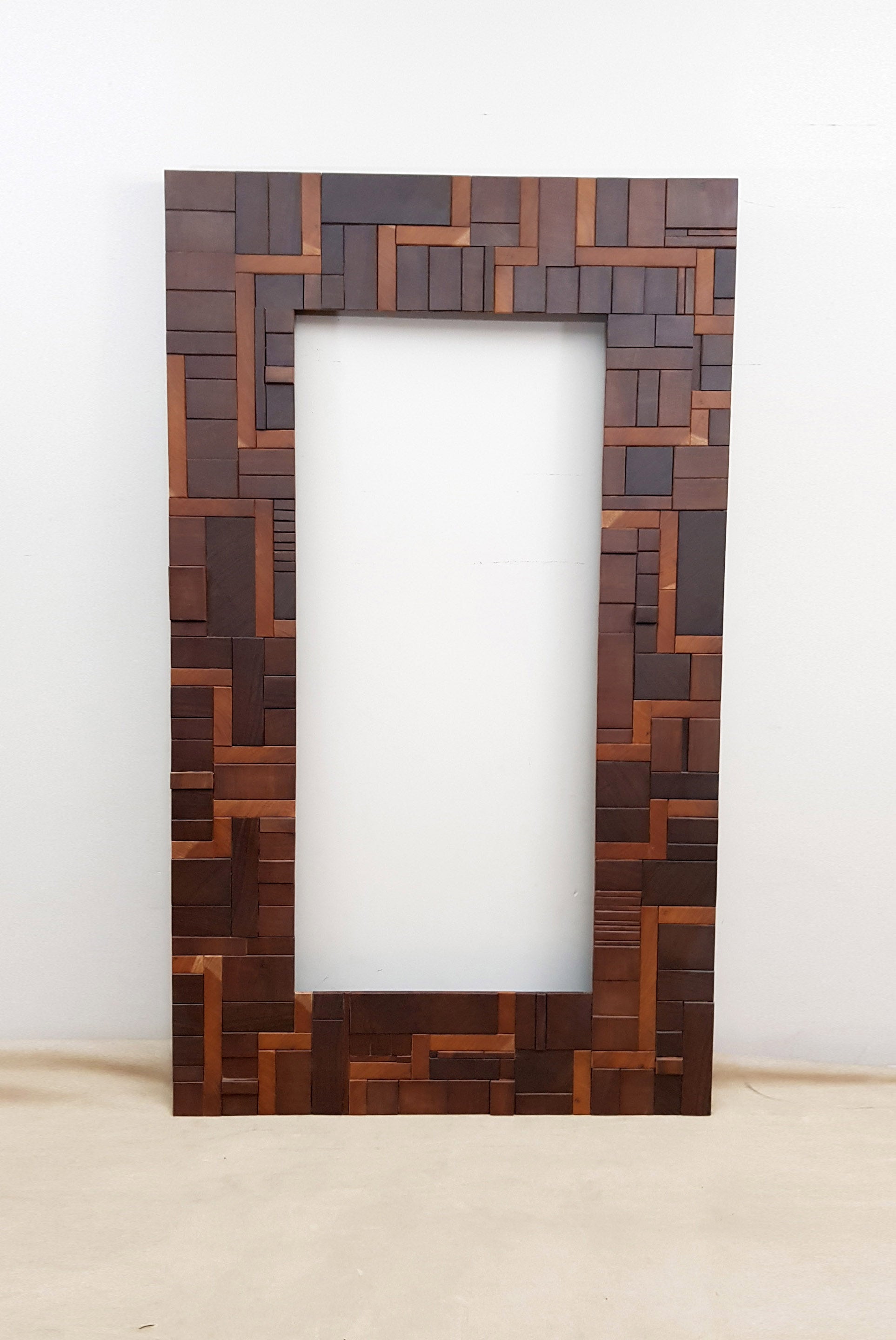 Statement artwork mirror frame in end grain mahogany