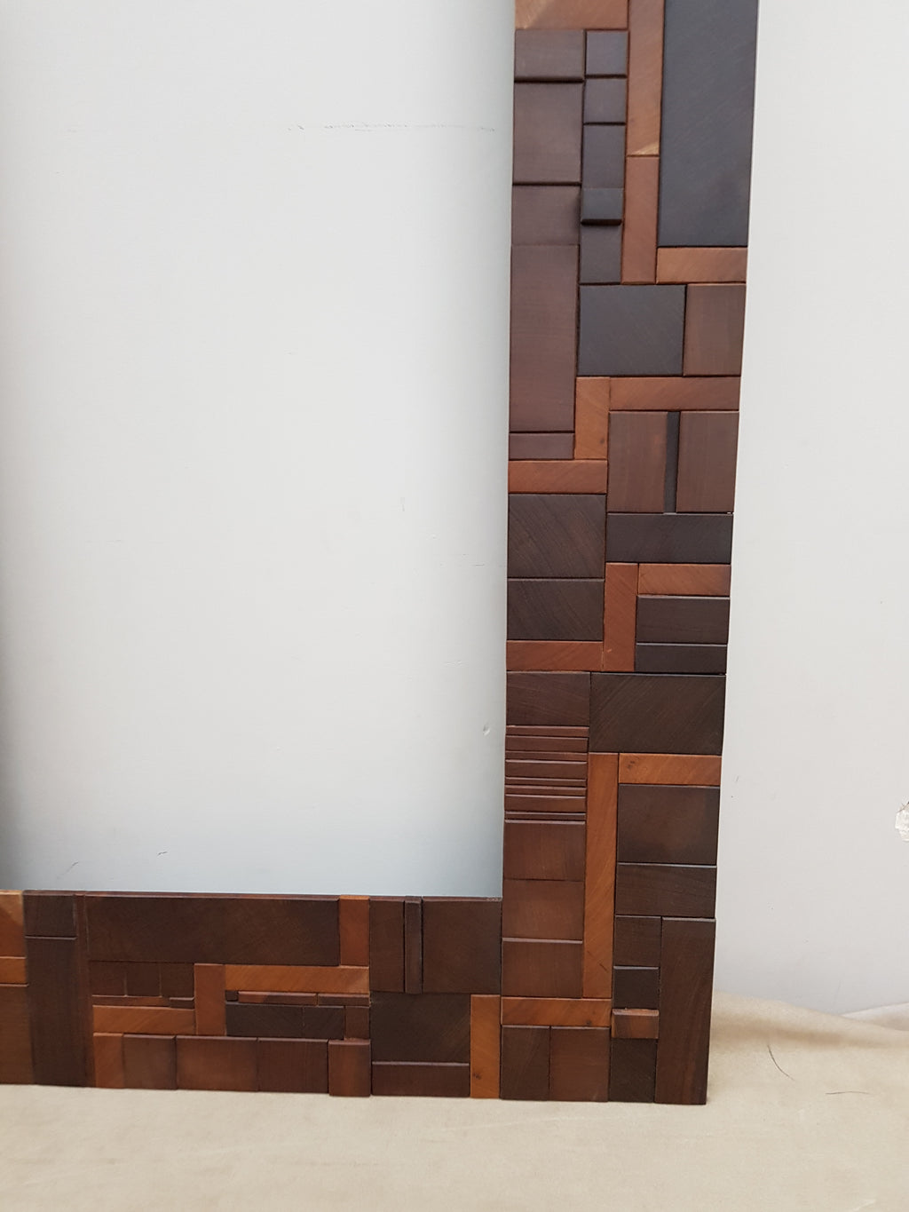 Statement artwork mirror frame in end grain mahogany