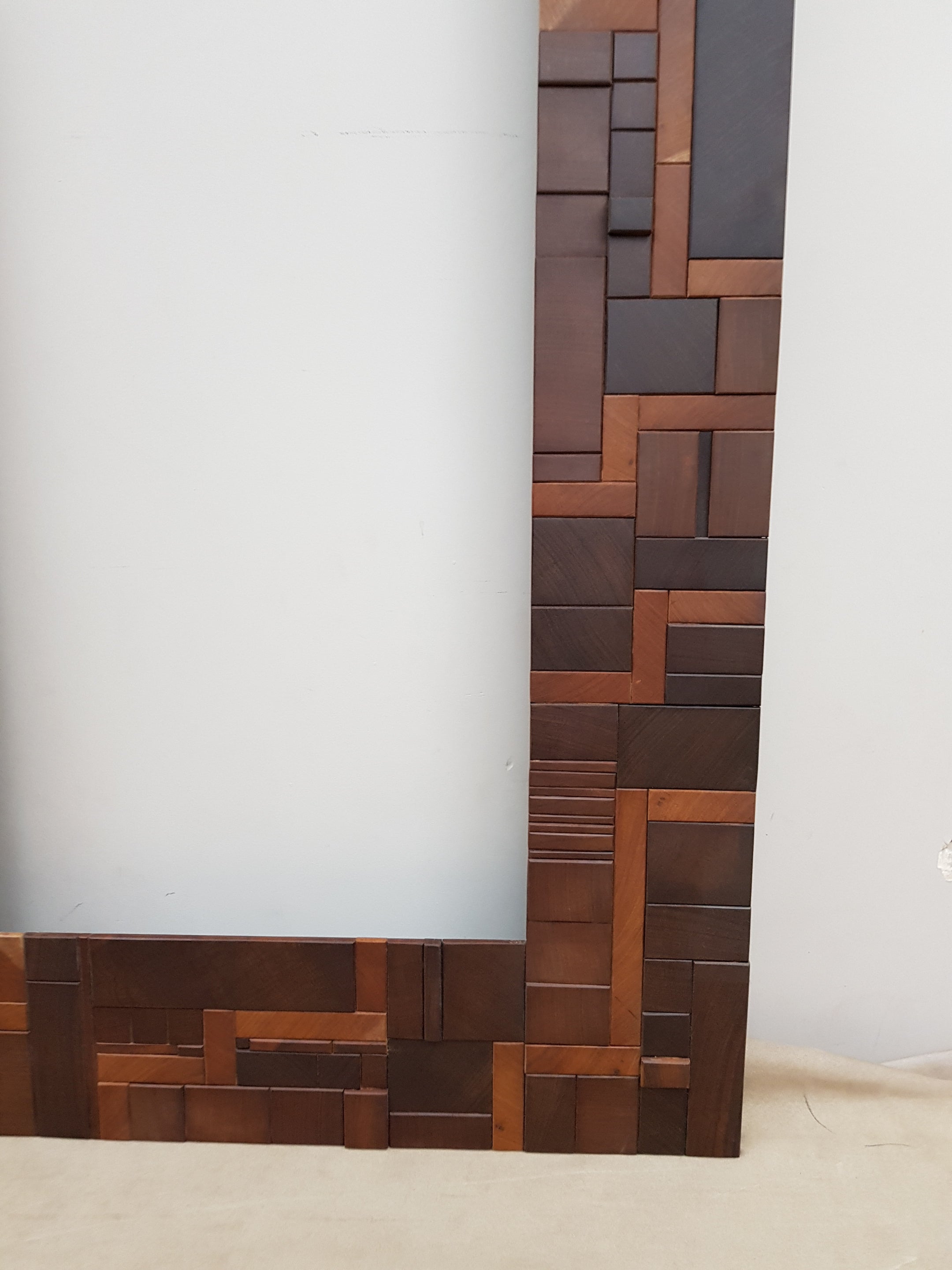 Statement artwork mirror frame in end grain mahogany