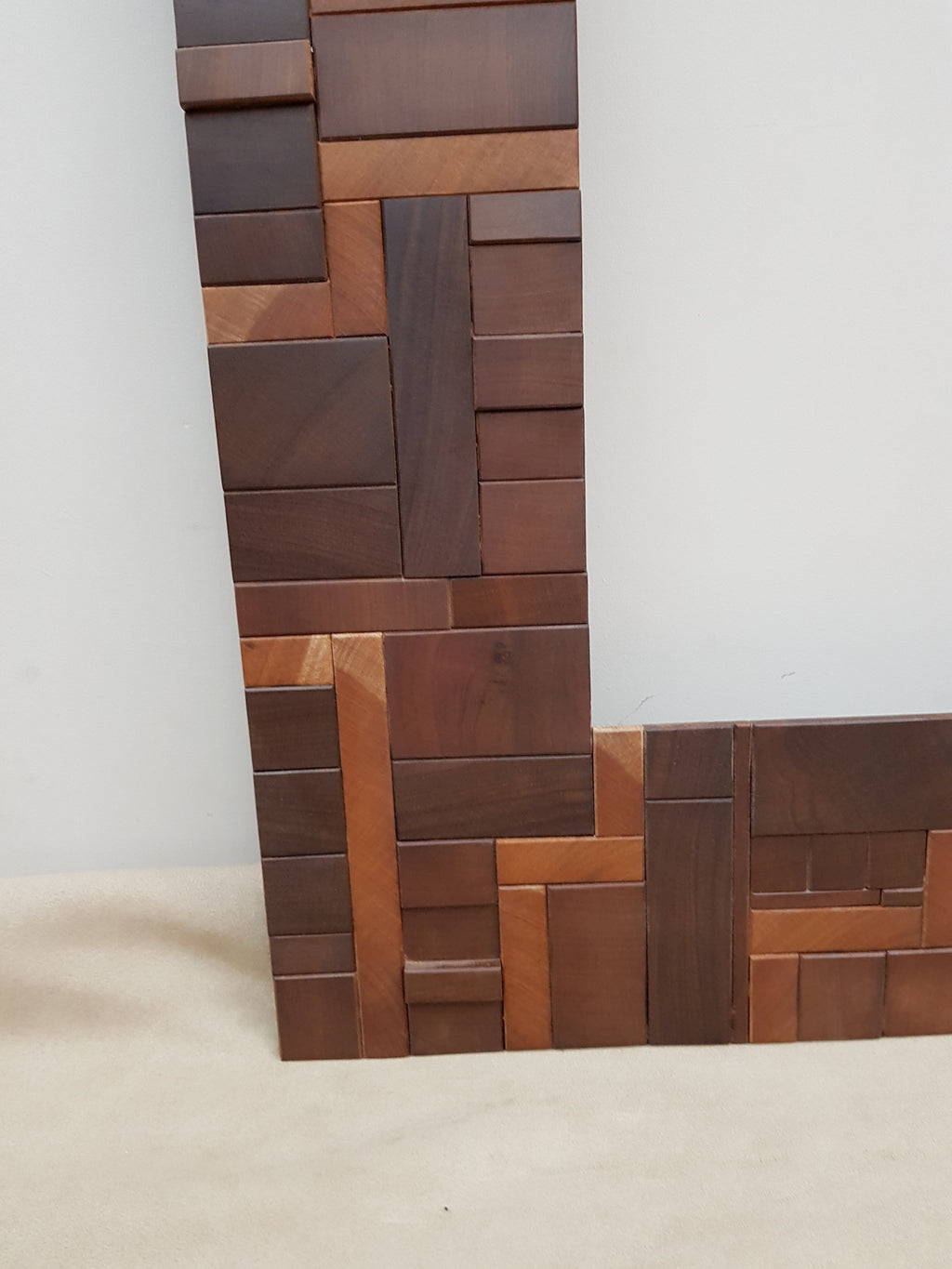 Statement artwork mirror frame in end grain mahogany