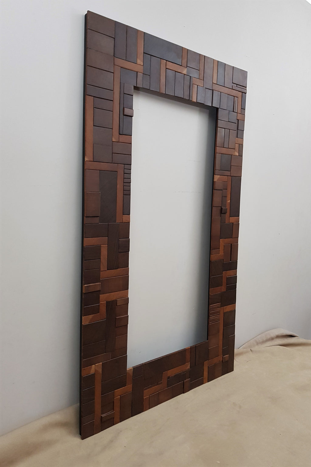Statement artwork mirror frame in end grain mahogany