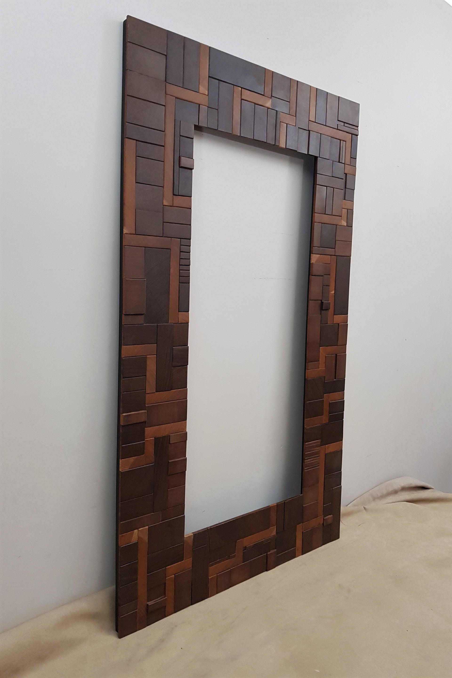 Statement artwork mirror frame in end grain mahogany