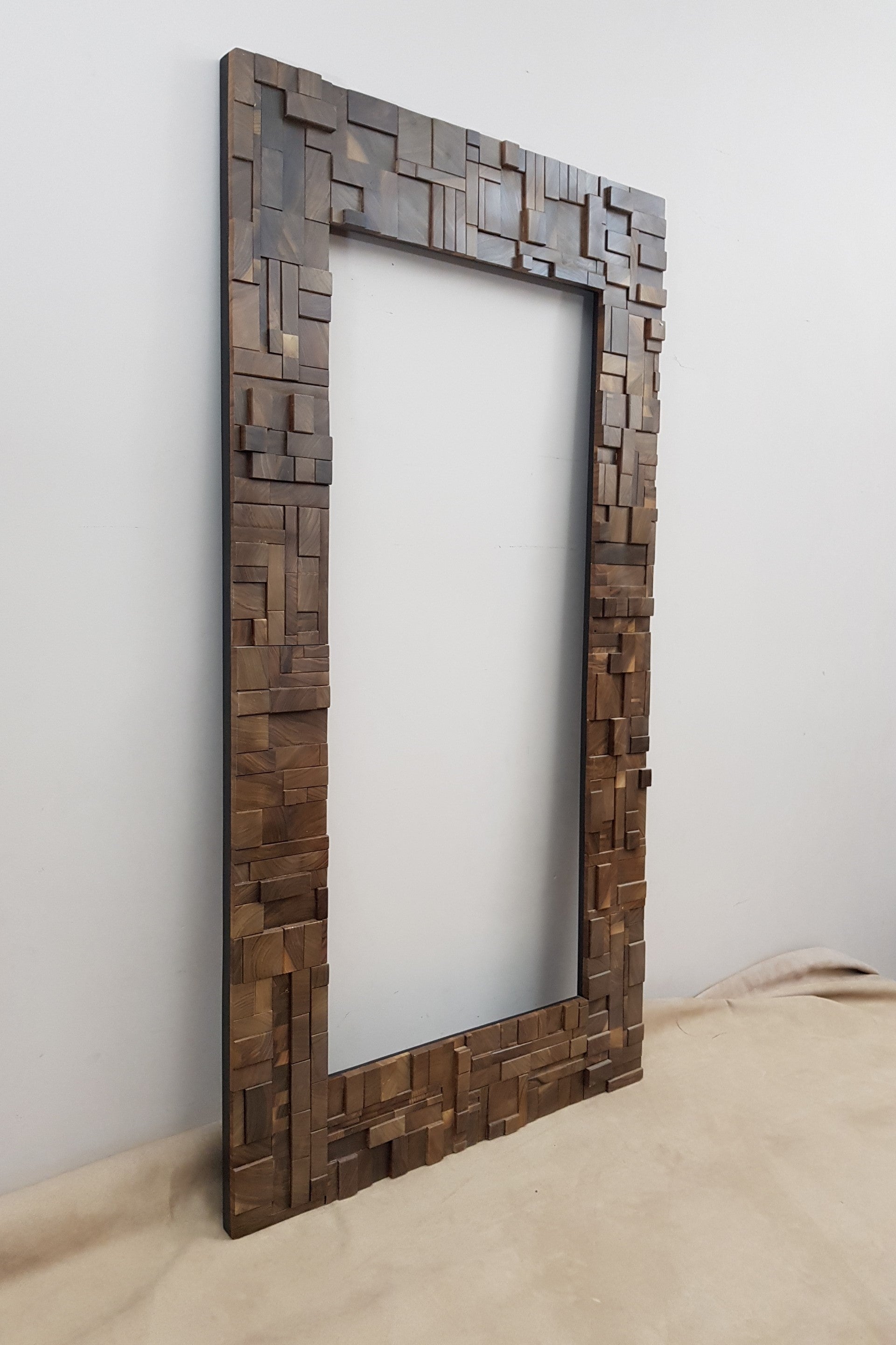 Statement mirror frame in end grain black walnut