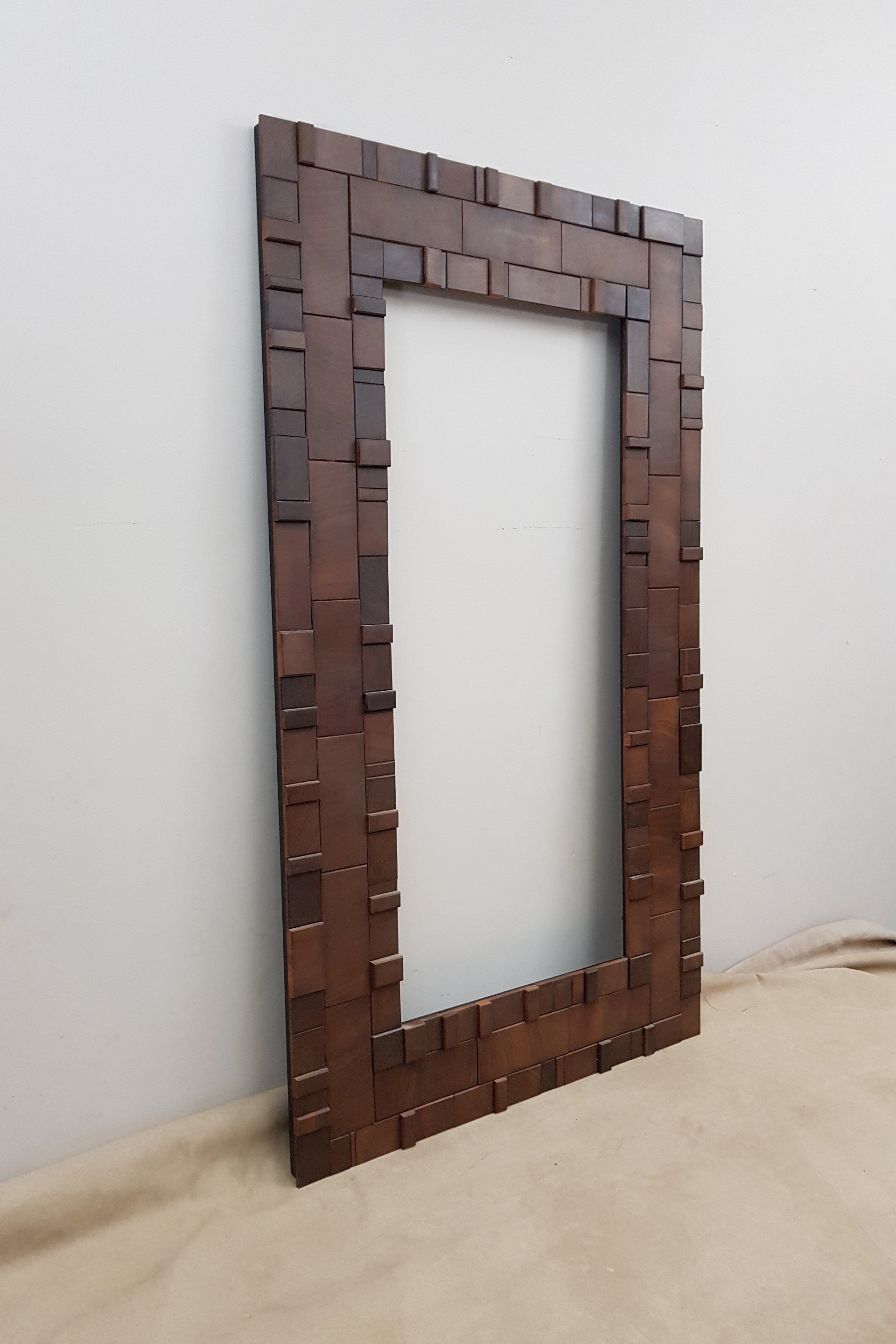statement mirror frame in end grain mahogany