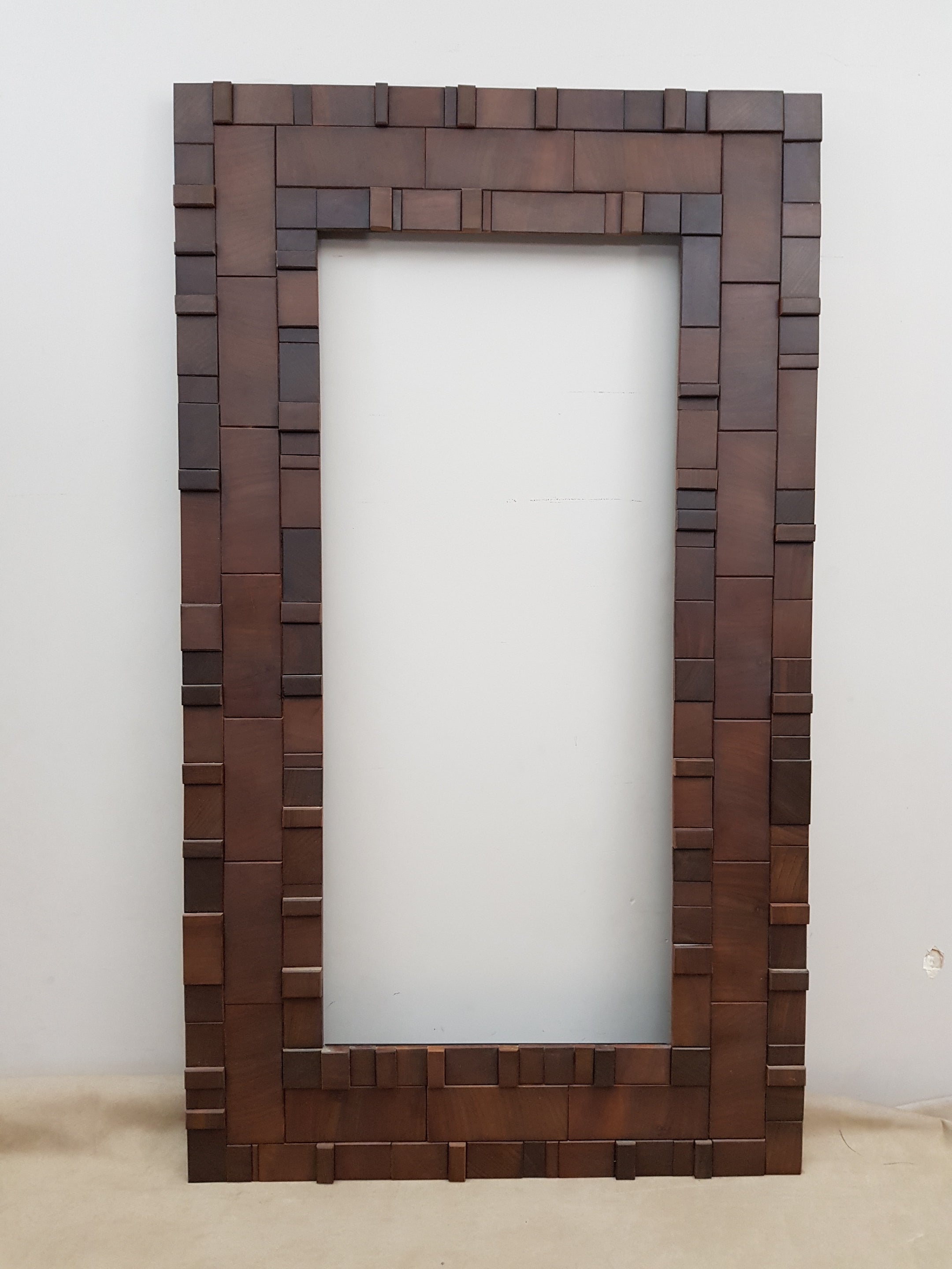 statement mirror frame in end grain mahogany