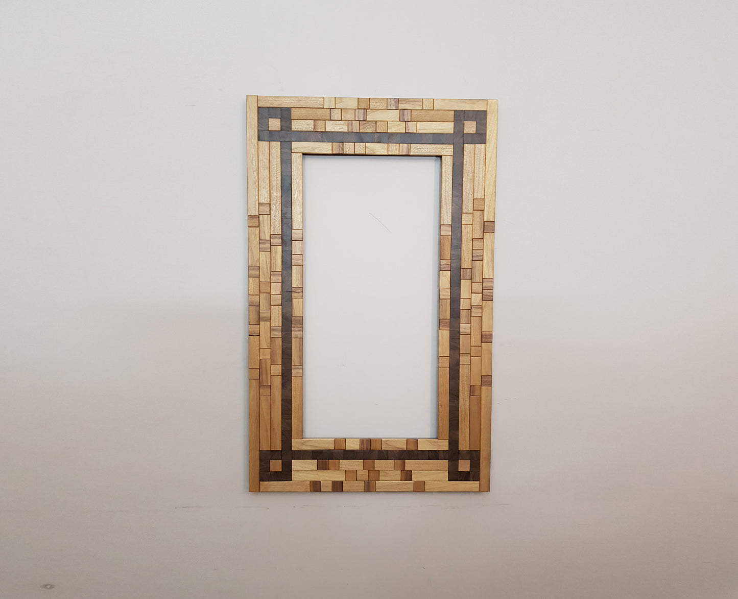 Large centrepiece statement mirror in walnut, picture frame artwork