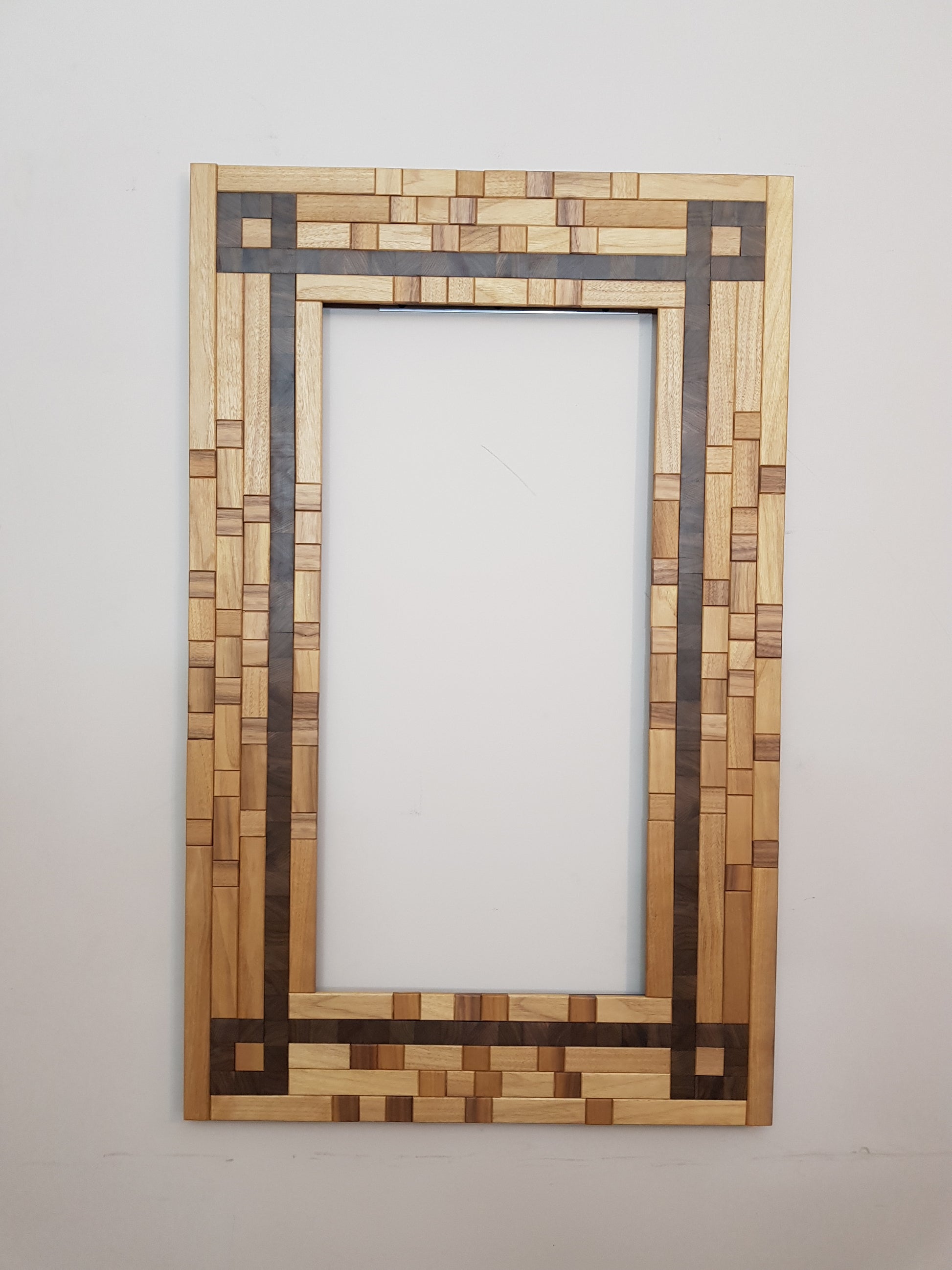 Large centrepiece statement mirror in walnut, picture frame artwork