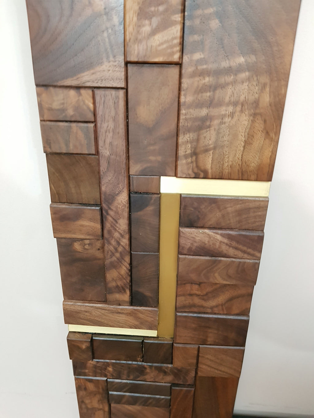 Large centrepiece statement mirror frame in figured walnut and brass