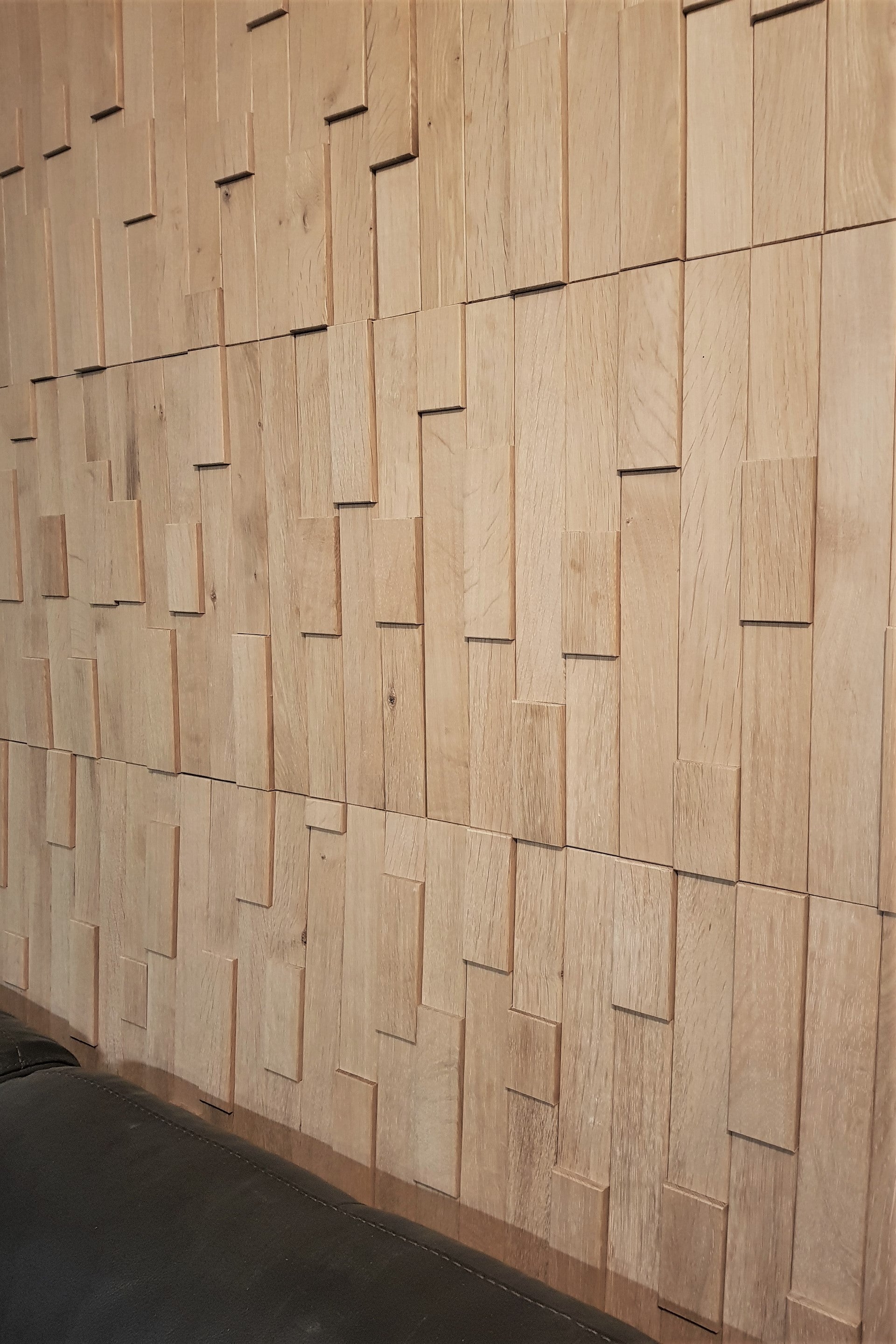 3D panels in oak mosaic wall cladding sculptural tiles