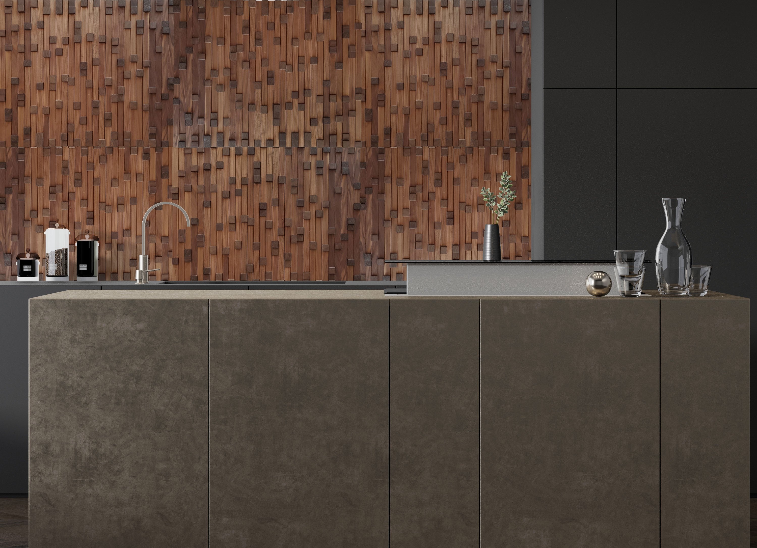 mosaic wall panel in walnut