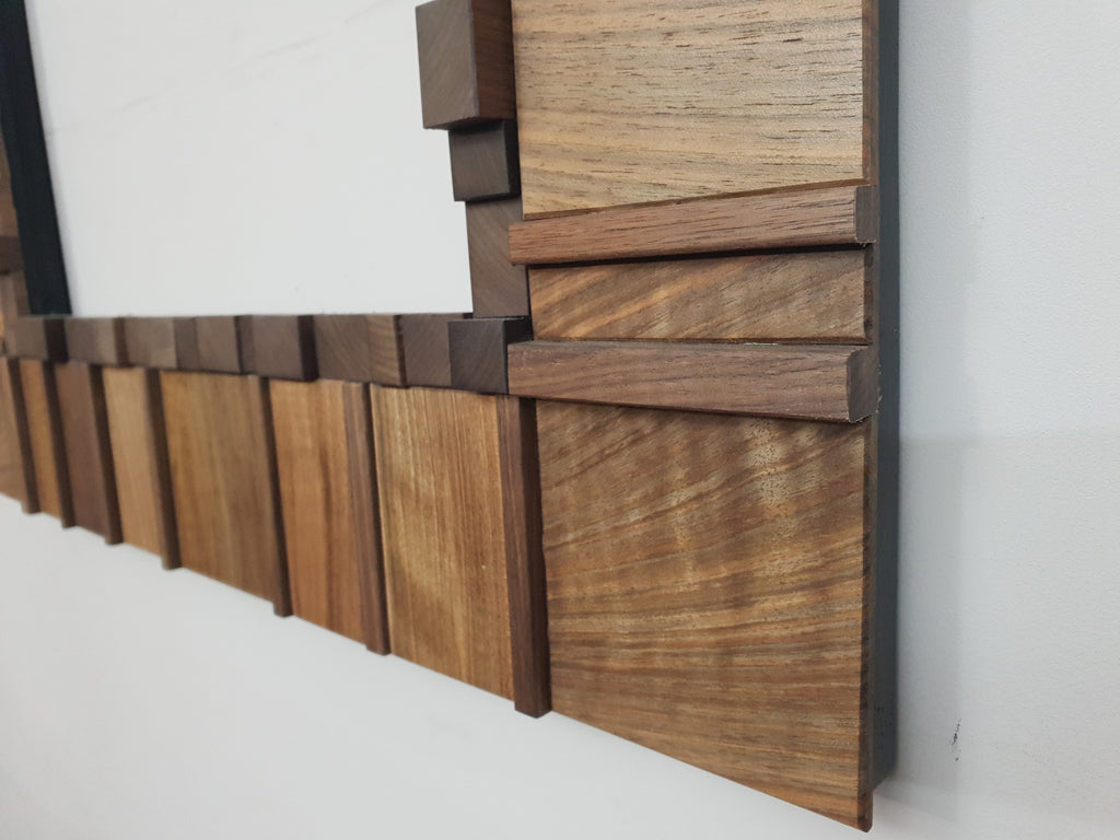 Living room statement mirror frame in walnut