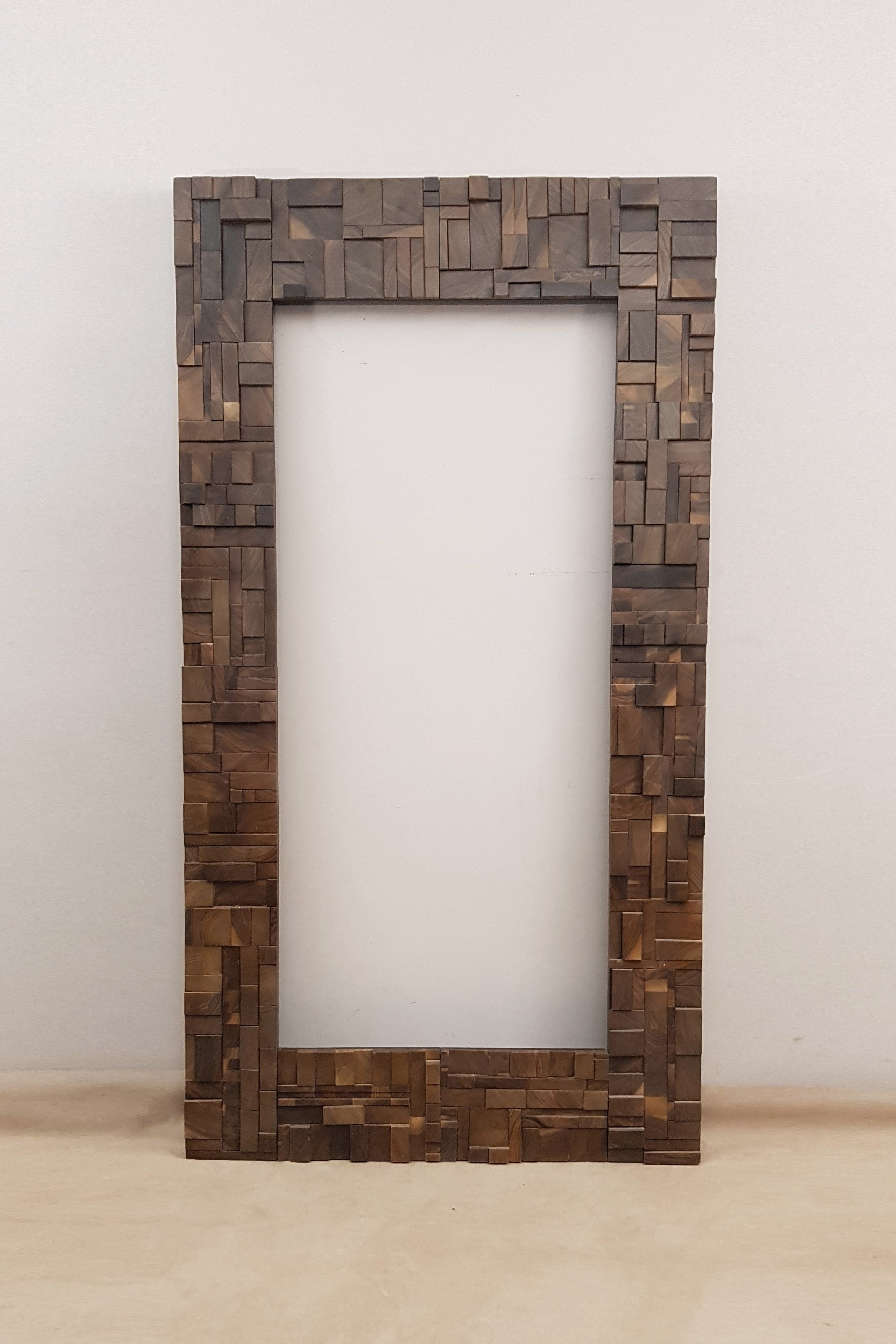 Statement mirror frame in end grain black walnut