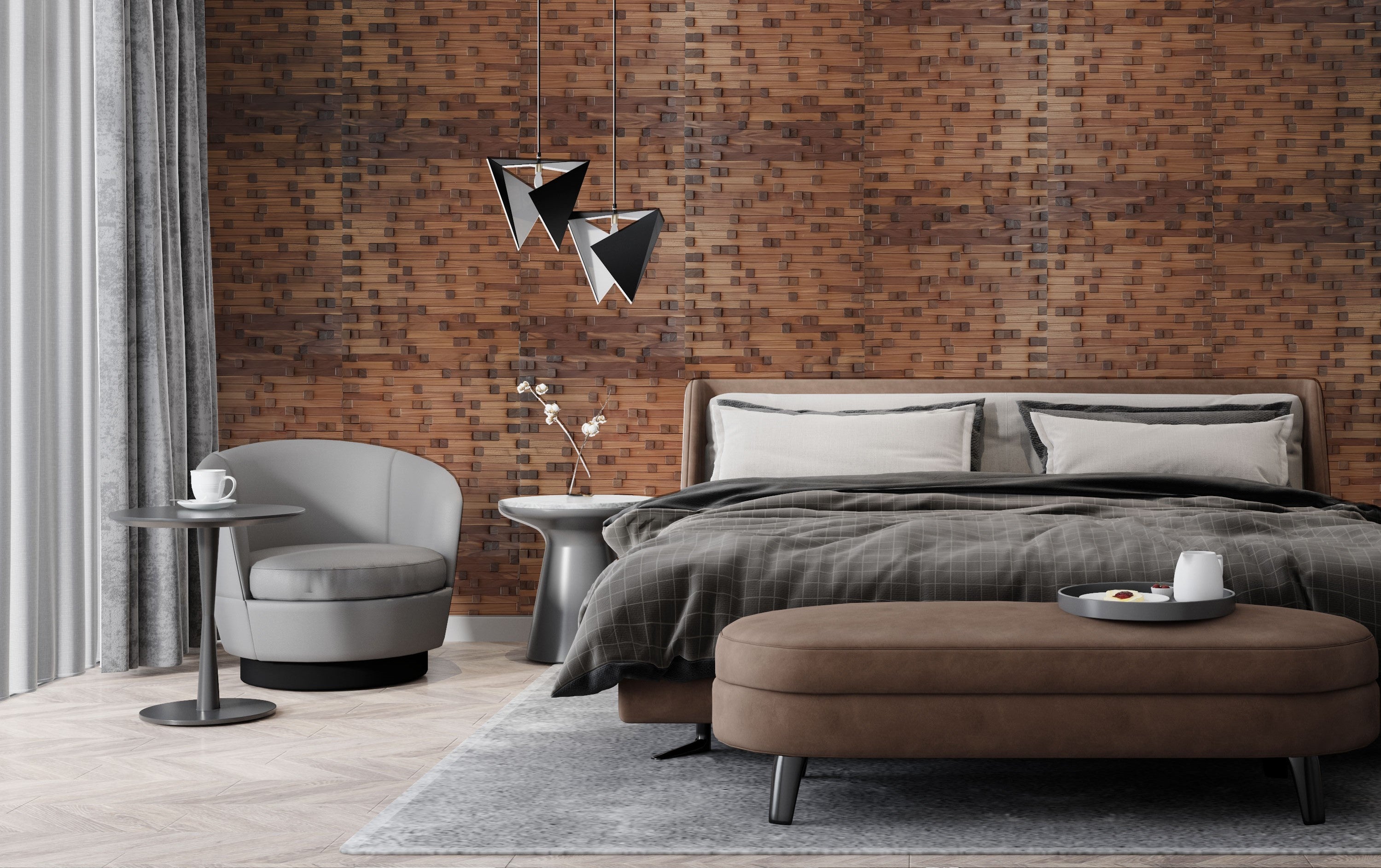 mosaic wall panel in walnut